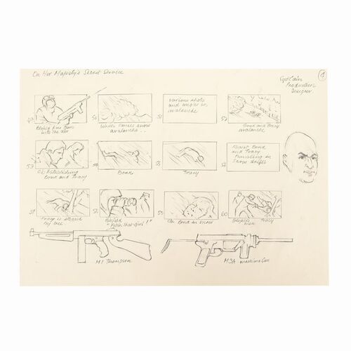 Lot #1244: JAMES BOND: ON HER MAJESTY'S SECRET SERVICE (1969) - Syd Cain Hand-drawn Storyboard Page