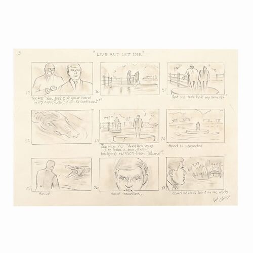 Lot #1248: JAMES BOND: LIVE AND LET DIE (1973) - Hand-drawn Syd Cain Storyboard Page