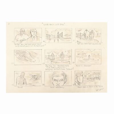 Lot #1248: JAMES BOND: LIVE AND LET DIE (1973) - Hand-drawn Syd Cain Storyboard Page