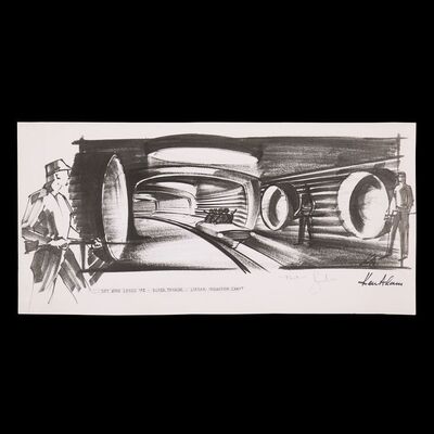 Lot #1256: JAMES BOND: THE SPY WHO LOVED ME (1977) - Ken Adam Printed Production Design of Linear Induction Craft Signed by Adam and Roger Moore
