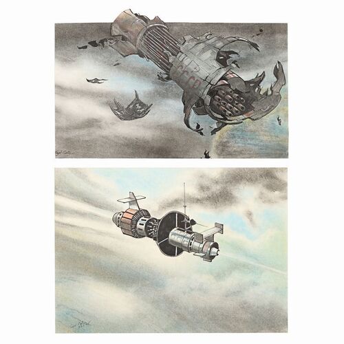Lot #1273: JAMES BOND: GOLDENEYE (1995) - Hand-drawn Syd Cain Satellite Concept Sketches
