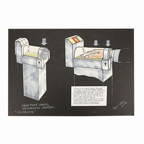 Lot #1279: JAMES BOND: GOLDENEYE (1995) - Hand-drawn Syd Cain Handprint Device Designs