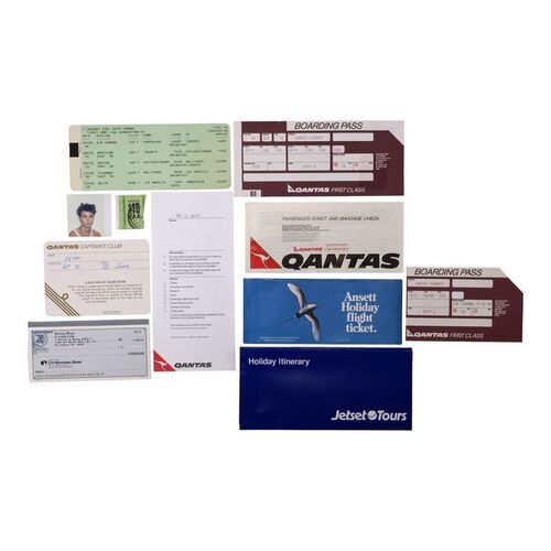 Lot #1313: JOHNNY DEPP - Personal Flight Itinerary and Cheque Book Display