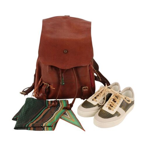 Lot #1330: JURASSIC WORLD DOMINION (2022) - Ellie Sattler's (Laura Dern) Rucksack, Yatay Trainers and Scarf