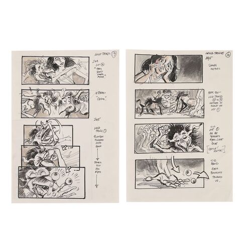 Lot #1349: LABYRINTH (1986) - Hand-drawn Martin Asbury Storyboards for The Fireys and Sarah in Pencil and Ink