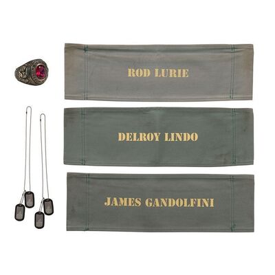 Lot #1358: THE LAST CASTLE (2001) - General Irwin's (Robert Redford) Ring and Dog Tags, and Three Production Chairbacks