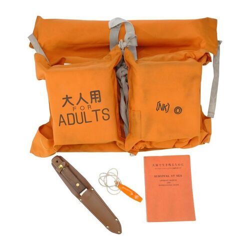 Lot #1361: LIFE OF PI (2012) - Pi Patel's (Suraj Sharma) Life Jacket, Knife, Tiger Training Whistle, and Survival Manual