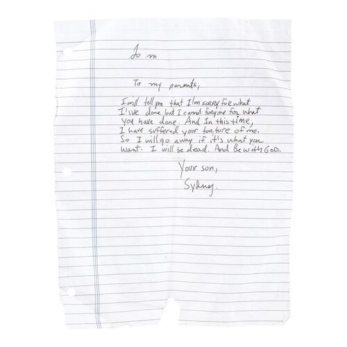 Lot #1375: MAGNOLIA (1999) - Sydney Barringer's (Chris O'Hara) Suicide Letter