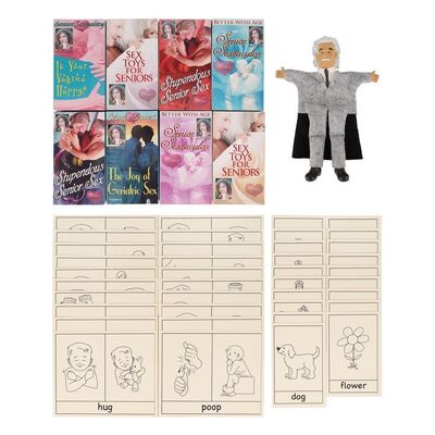 Lot #1407: MEET THE FOCKERS (2004) - Little Jack's (Spencer and Bradley Pickren) Einstein Puppet and Flashcards, Roz Focker's (Barbra Streisand) Sex Therapy Tapes