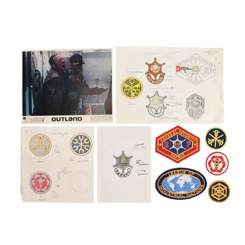 Lot #1450: OUTLAND (1981) - Hand-drawn John Mollo Concepts for Deputy Badges and Patches