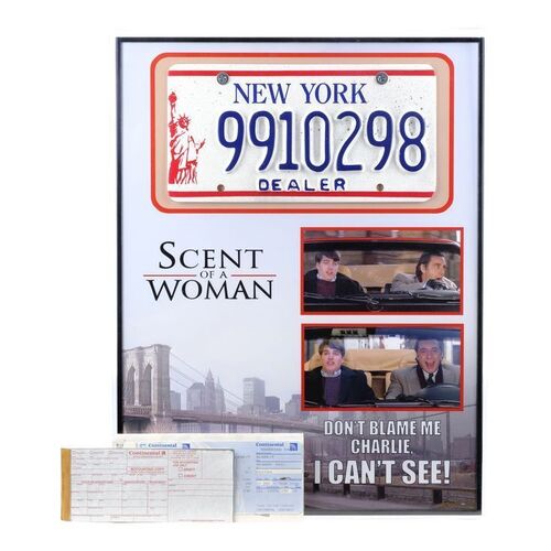 Lot #1514: SCENT OF A WOMAN (1992) - Lieutenant Colonel Frank Slade's (Al Pacino) Ferrari License Plate in Display and Boarding Pass