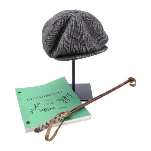 Lot #1518: SEABISCUIT (2003) - Red Pollard's (Tobey Maguire) Hat, Riding Crop and Script