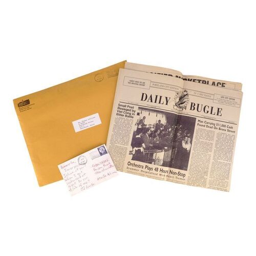 Lot #1521: THE SHAWSHANK REDEMPTION (1994) - Production-made Portland Daily Bugle Newspaper Cover, Envelope, and Postcard
