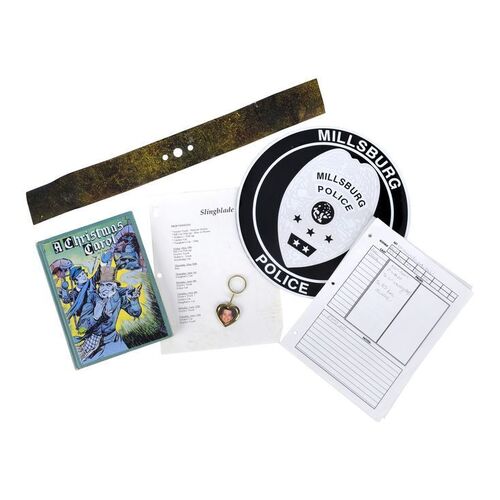 Lot #1527: SLING BLADE (1996) - Karl Childers' (Billy Bob Thornton) Screen-matched Lawnmower Blade and Book with Millsburg Police Magnet and Locket