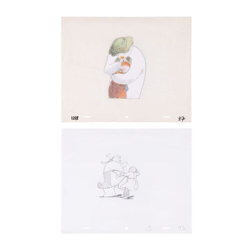 Lot #1529: THE SNOWMAN (1982) - Hand-painted Animation Cel and Preliminary Sketch