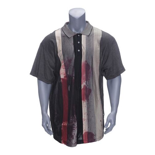 Lot #1531: THE SOPRANOS (1999-2007) - James Gandolfini-autographed Bloodied Tony Soprano Shirt from Season 6