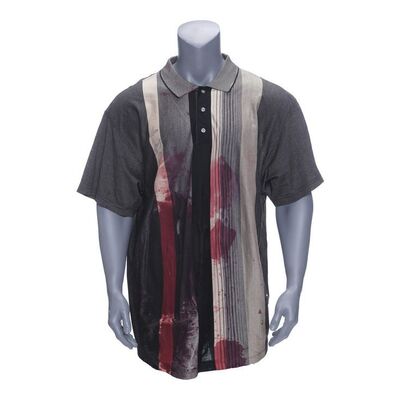 Lot #1531: THE SOPRANOS (1999-2007) - James Gandolfini-autographed Bloodied Tony Soprano Shirt from Season 6