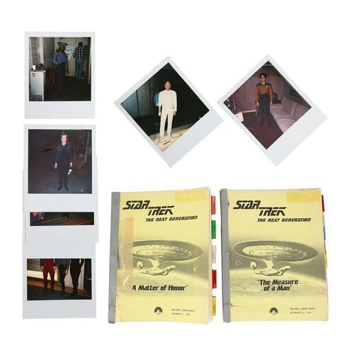 Lot #1547: STAR TREK: THE NEXT GENERATION (T.V. SERIES, 1987 - 1994) - Pair of Costume Continuity Season 2 Scripts - "A Matter of Honor" and "The Measure of a Man" - with Cast Polaroids