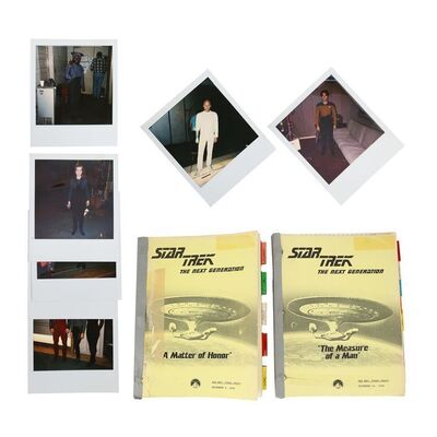 Lot #1547: STAR TREK: THE NEXT GENERATION (T.V. SERIES, 1987 - 1994) - Pair of Costume Continuity Season 2 Scripts - "A Matter of Honor" and "The Measure of a Man" - with Cast Polaroids