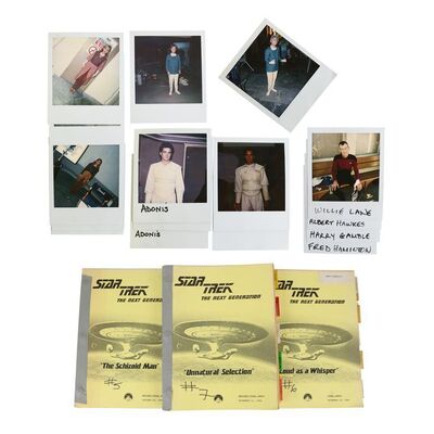 Lot #1548: STAR TREK: THE NEXT GENERATION (T.V. SERIES, 1987 - 1994) - Three Costume Continuity Season 2 Scripts - "The Schizoid Man", "Loud as a Whisper" and "Unnatural Selection" - with Cast Polaroids
