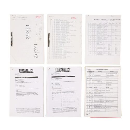 Lot #1569: STAR WARS: THE PHANTOM MENACE (1999) - Nick Gillard Collection: Pair of Scripts, Call Sheets and Production Paperwork