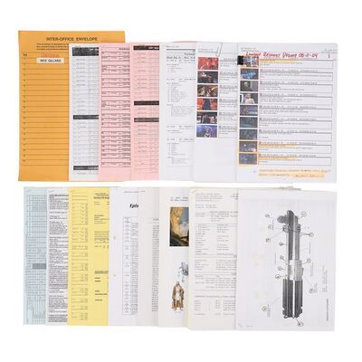 Lot #1580: STAR WARS: PREQUEL TRILOGY (1999-2005) - Nick Gillard Collection: Lightsaber Construction Document, Call Sheets, Printed Concept Art and Assorted Production Paperwork