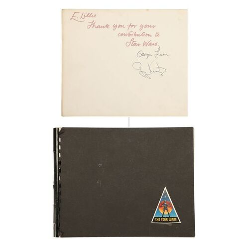 Lot #1585: STAR WARS: A NEW HOPE (1977) - Crew Gift Photo Book Autographed by George Lucas and Gary Kurtz