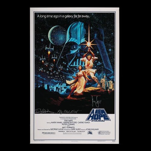 Lot #1593: STAR WARS: A NEW HOPE (1977) - Harrison Ford, Greg and Tim Hildebrandt Autographed Special Edition One-Sheet