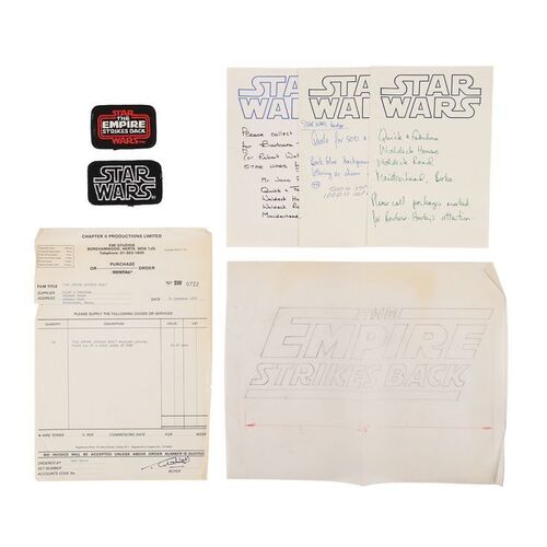 Lot #1601: STAR WARS: THE EMPIRE STRIKES BACK (1983) - Ralph McQuarrie Hand-drawn Title Artwork, Patches and Handwritten Notes