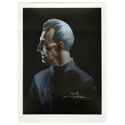 Lot #1626: STAR WARS: VARIOUS PRODUCTIONS - William Plumb Collection: Hand-painted Scott Hampton Grand Moff Tarkin Trading Card Painting