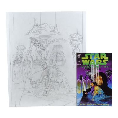 Lot #1630: UNKNOWN PRODUCTION - William Plumb Collection: Matted, Hand-drawn Dave Dorman Dark Empire No. 5 Concept Sketch