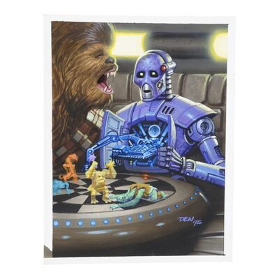 Lot #1631: UNKNOWN PRODUCTION - William Plumb Collection: Hand-painted Den Beauvais "Blue Max & Bollux" Star Wars Finest Card Illustration