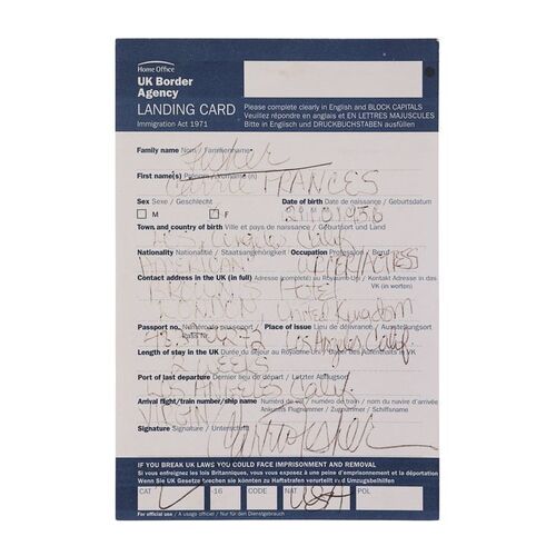 Lot #1644: CARRIE FISHER - Carrie Fisher's Landing Card
