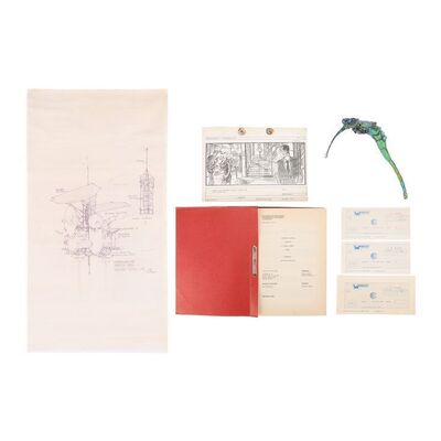 Lot #1674: SUPERMAN (VARIOUS PRODUCTIONS) - Superman Shooting Script; Superman III Storyboards, Satellite Artwork and Three Prop Cheques; Supergirl Dragonfly