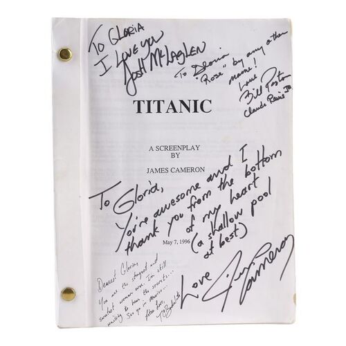 Lot #1704: TITANIC (1997) - Gloria Stuart's Personal Annotated Crew-Autographed Script and Call Sheet