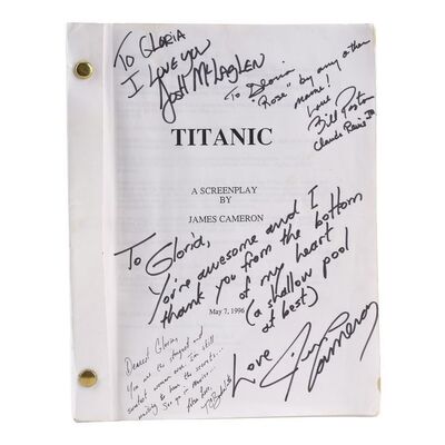 Lot #1704: TITANIC (1997) - Gloria Stuart's Personal Annotated Crew-Autographed Script and Call Sheet