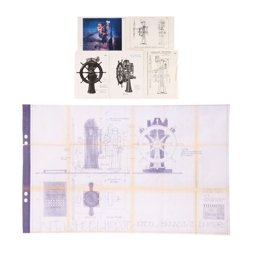 Lot #1709: TITANIC (1997) - Blueprints and Pictures of the Titanic's Wheel, Telemotor and Binnacle