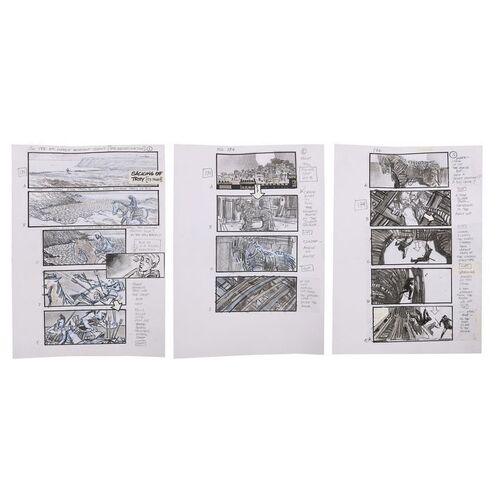 Lot #1724: TROY (2004) - Martin Asbury Hand-drawn "Sacking of Troy" Storyboard Pages