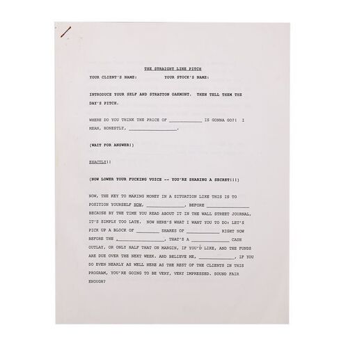 Lot #1771: THE WOLF OF WALL STREET (2013) - Jordan Belfort's (Leonardo DiCaprio) Sales Script