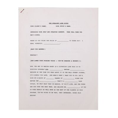 Lot #1771: THE WOLF OF WALL STREET (2013) - Jordan Belfort's (Leonardo DiCaprio) Sales Script
