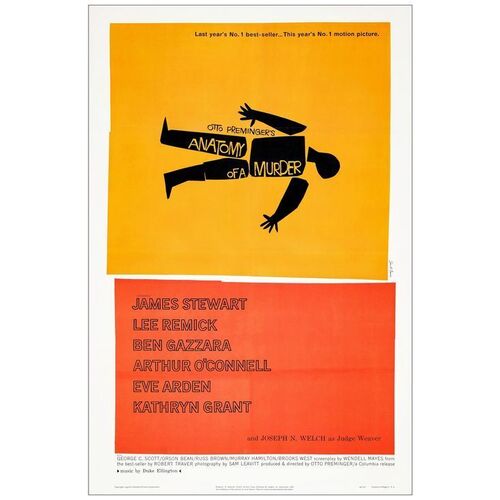 12: ANATOMY OF A MURDER - One Sheet (27" x 41"); Style B; Very Fine+ on Linen