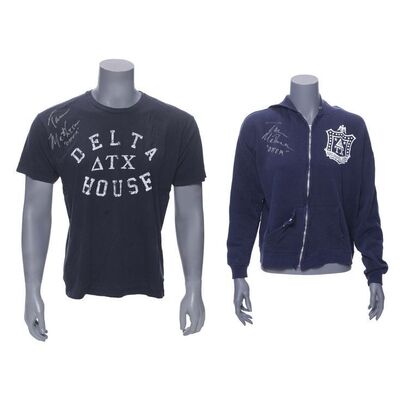 14: ANIMAL HOUSE - Blue Crew Hooded Sweatshirt & Dark Blue Crew T-Shirt (Small & Large) Autographed by Tim Matheson; Tim Matheson Collection; Very Fine+