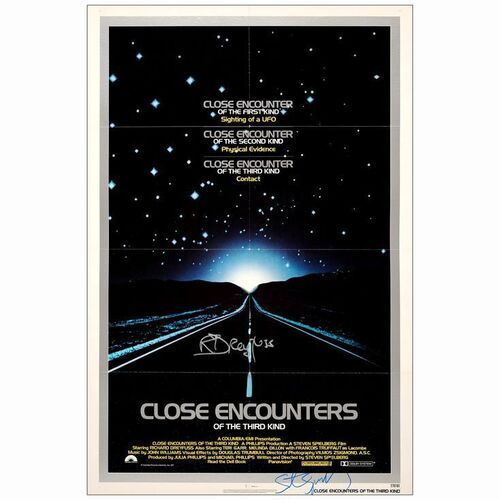 54: CLOSE ENCOUNTERS OF THE THIRD KIND - One-Sheet (27.5" x 40.5") Autographed by Richard Dreyfuss & Steven Spielberg (Beckett COA.).; Very Fine on Linen