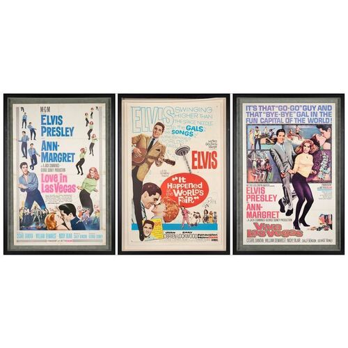 82: IT HAPPENED AT THE WORLD'S FAIR, VIVA LAS VEGAS, LOVE IN LAS VEGAS - One-Sheets (3) (27" x 41") Framed; From the Collection of Bass Guitarist, Jason Newsted, Style B (Viva Las Vegas); Fine+