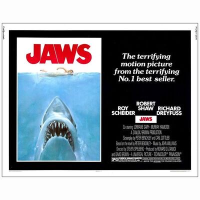 156: JAWS - Half Sheet (22" X 28"); Near Mint Rolled