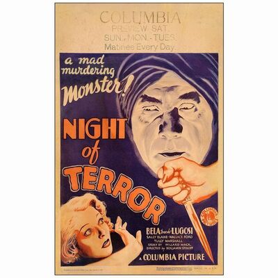 197: NIGHT OF TERROR - Window Card (13.75" x 22"); Fine- on Paper