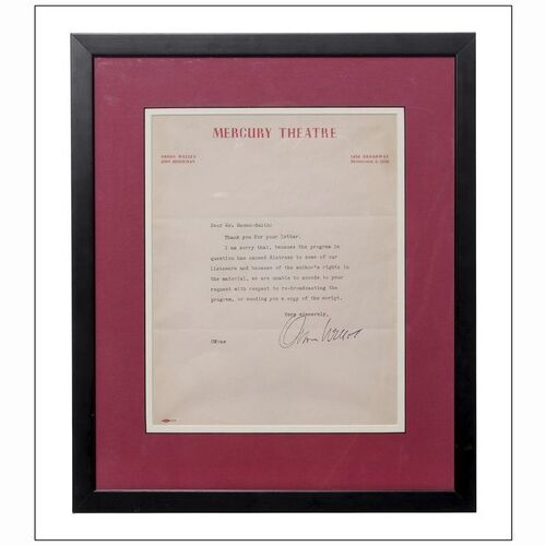 207: ORSON WELLES - Framed and Matted Signed Letter (14" x 15.5") Signed by Orson Welles; Very Fine