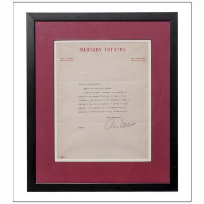 207: ORSON WELLES - Framed and Matted Signed Letter (14" x 15.5") Signed by Orson Welles; Very Fine