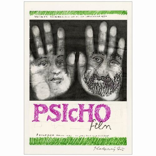 221: PSYCHO - Hungarian Original Mixed Media, Hand-Painted Artwork (9.75" x 13.5"); 1st Release; Very Fine+