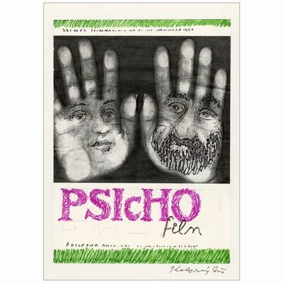 221: PSYCHO - Hungarian Original Mixed Media, Hand-Painted Artwork (9.75" x 13.5"); 1st Release; Very Fine+